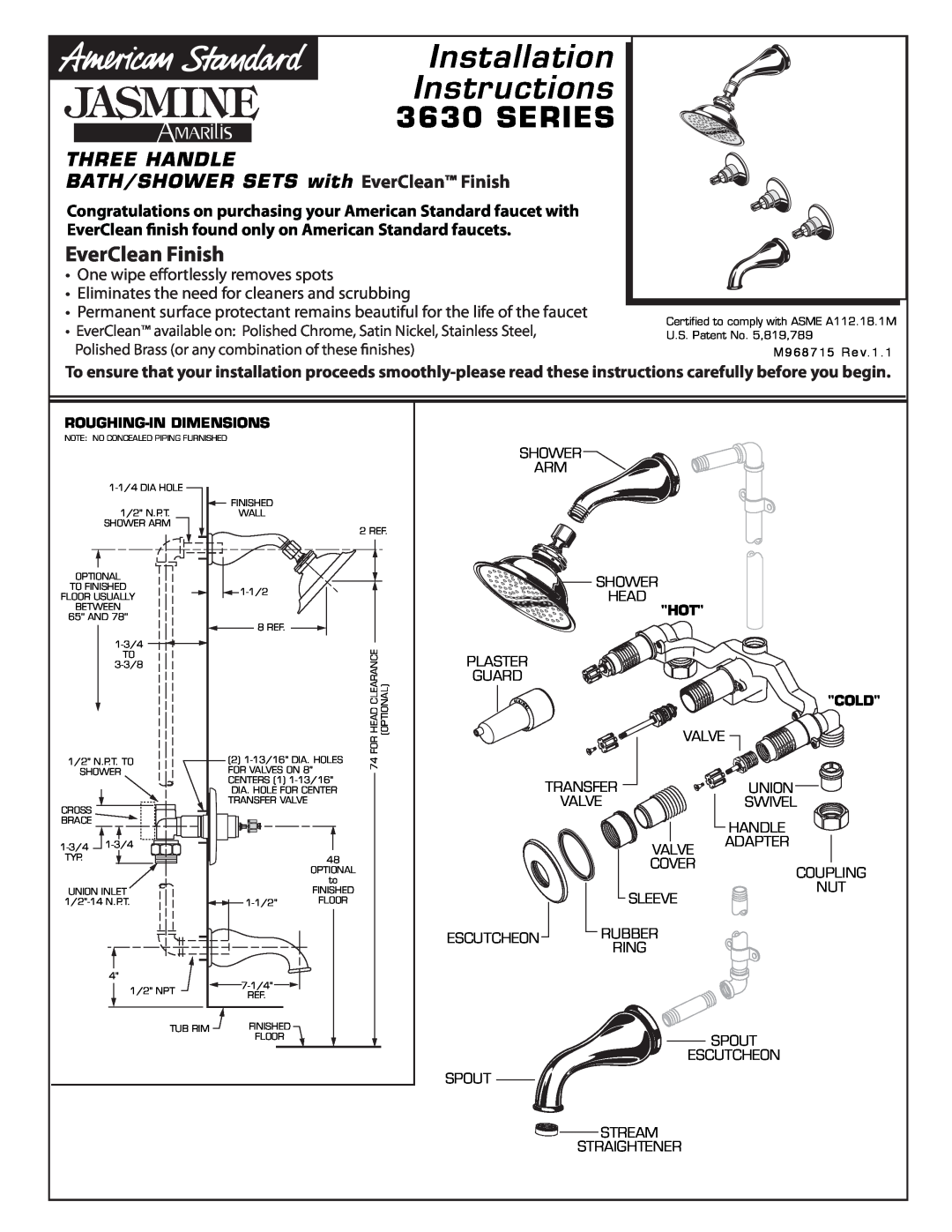 American Standard 3630 SERIES installation instructions Roughing-In Dimensions, Cold, Installation Instructions, Series 
