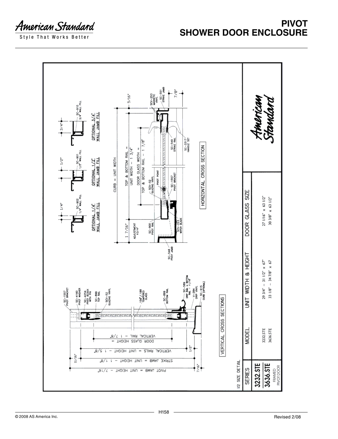 American Standard 3232.STE5, 3636.STE2, 3636.STE5, 3232.STE2 manual H158 