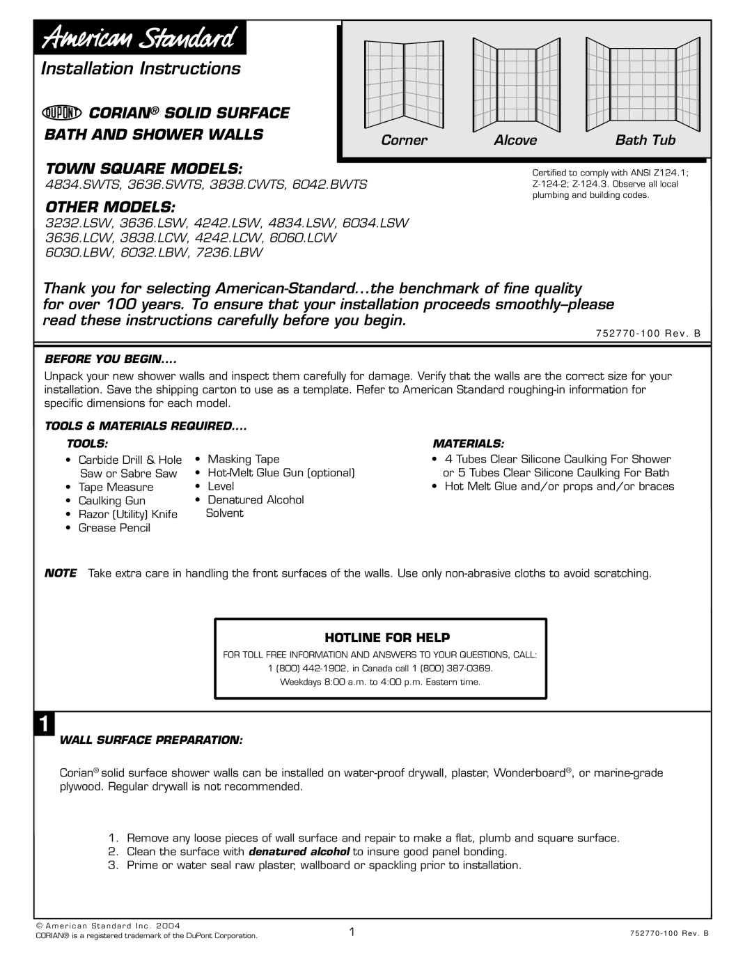 American Standard 6042.BWTS installation instructions Hotline for Help, Before YOU Begin, Tools & Materials Required 