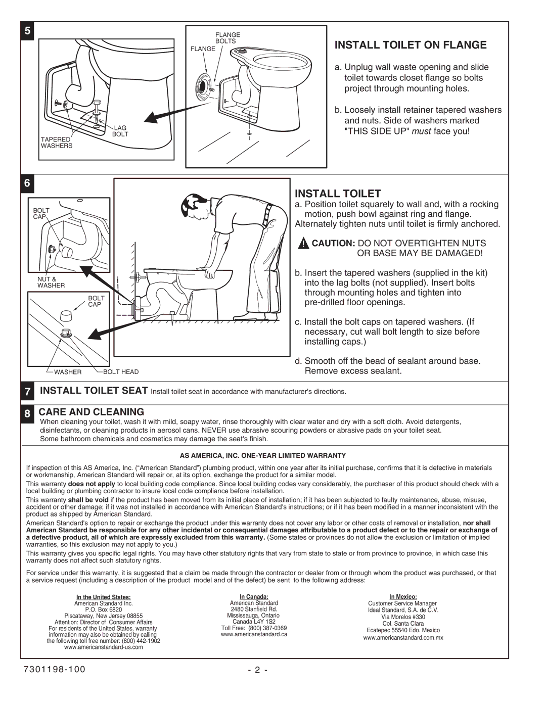 American Standard 3696.128, 3697.016, 3696.016, 3695.016, 3695.128, 3698.016, 3697.128, 3698.128 Install Toilet on Flange 