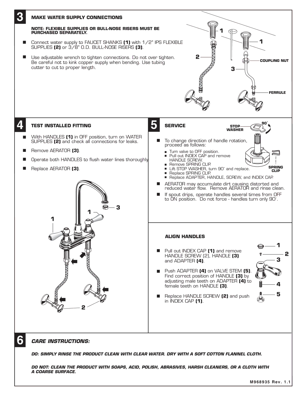 American Standard 3770 Make Water Supply Connections, Test Installed Fitting Service, Align Handles 