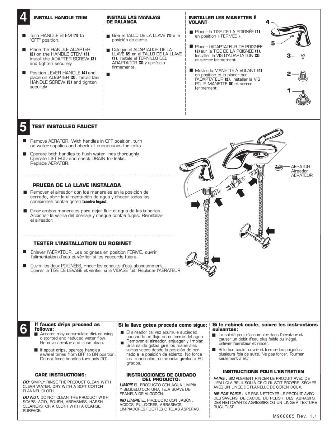 American Standard 3875.501 Test Installed Faucet, Prueba DE LA Llave Instalada, Tester Linstallation DU Robinet 