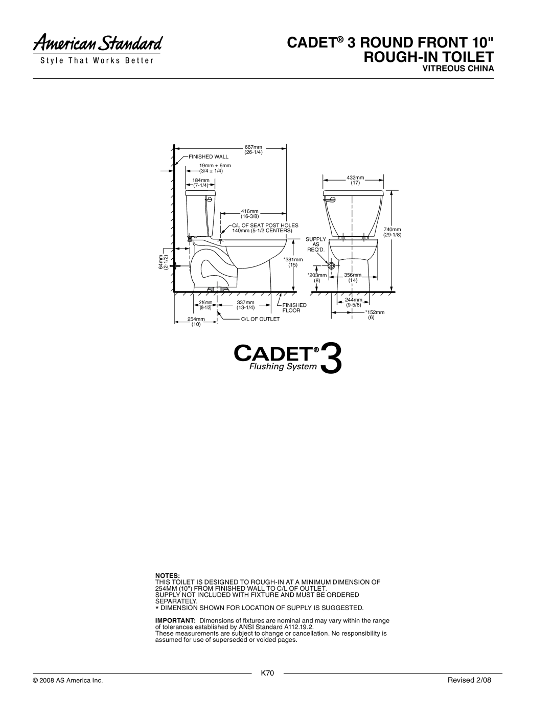 American Standard 4019.900, 4019.600, 4019.800, 2384.010 dimensions K70 