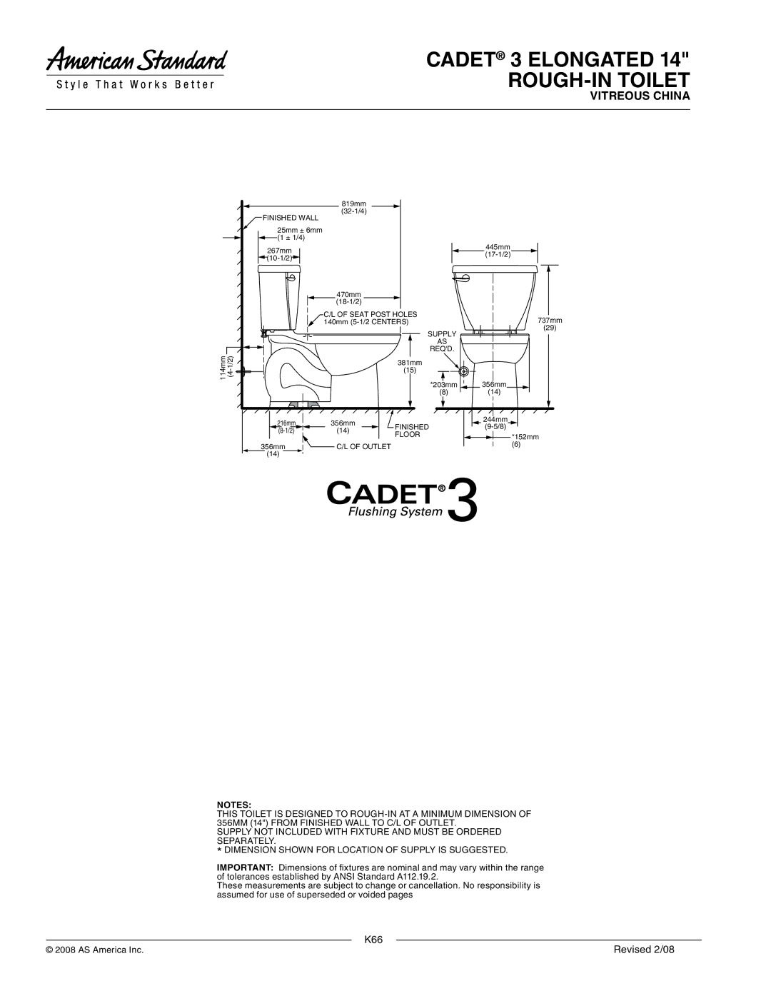 American Standard 4027.016, 4027.600, 4027.900, 4027.800, 2383.014 dimensions K66 