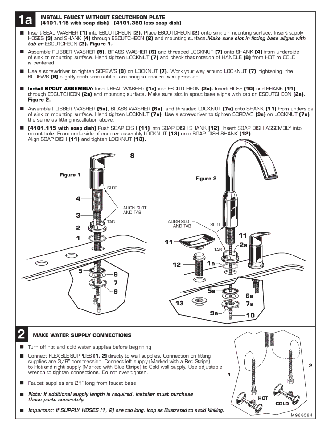 American Standard 4101.115 Install Faucet Without Escutcheon Plate, With soap dish 4101.350 less soap dish, Hot, Cold 