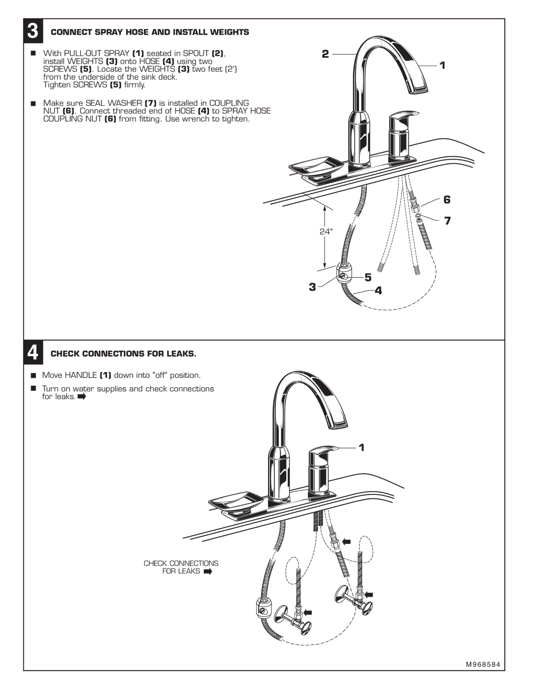 American Standard 4101.115 installation instructions Connect Spray Hose and Install Weights, Check Connections for Leaks 