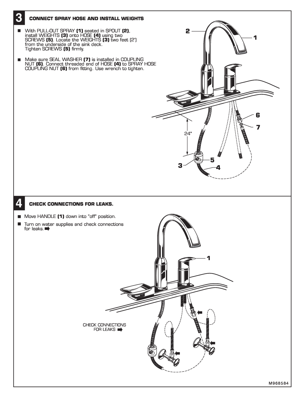 American Standard 4101.115 installation instructions Connect Spray Hose And Install Weights, Check Connections For Leaks 