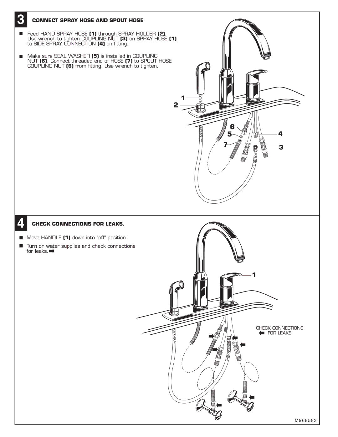 American Standard 4101.301 installation instructions Connect Spray Hose and Spout Hose, Check Connections for Leaks 