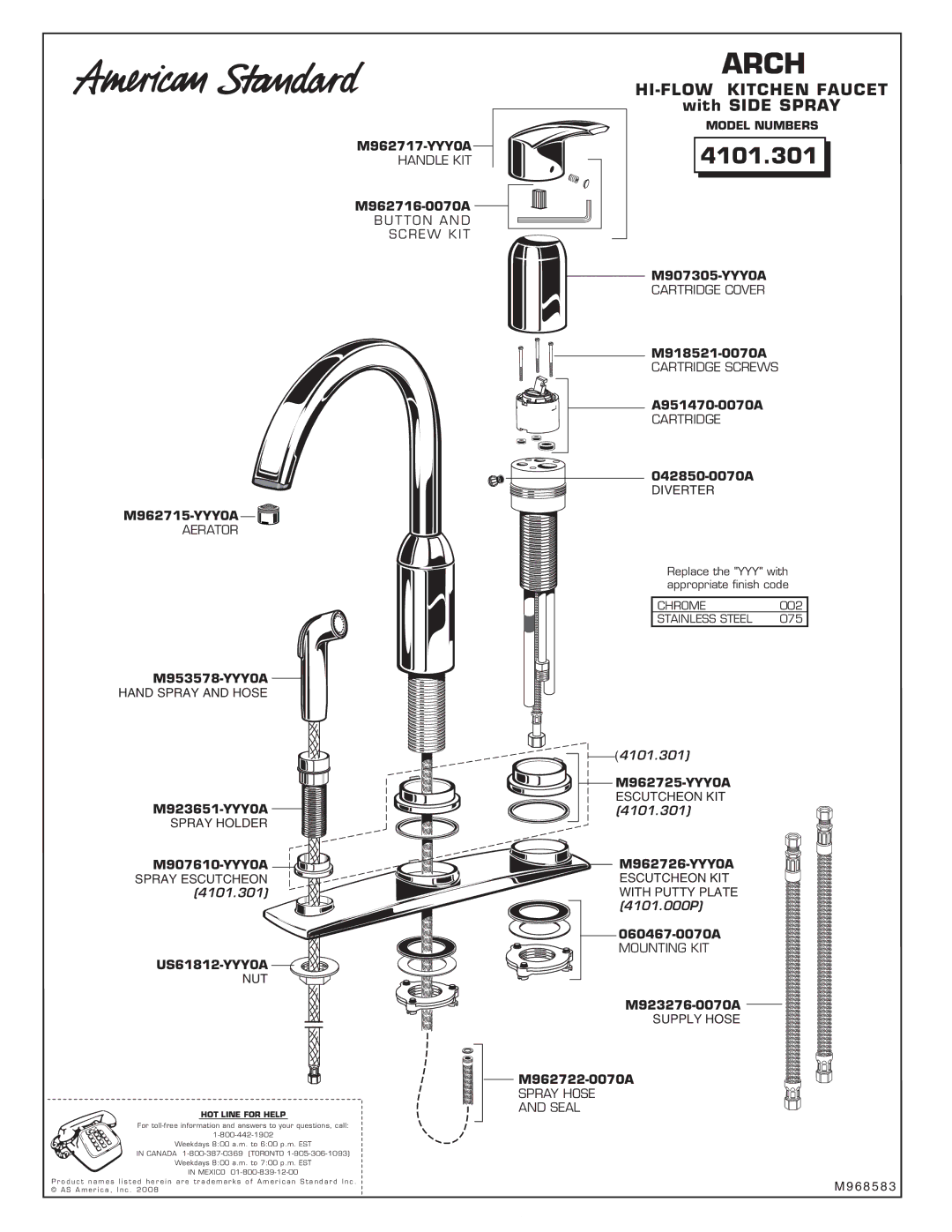 American Standard 4101.301 installation instructions HI-FLOW Kitchen Faucet 