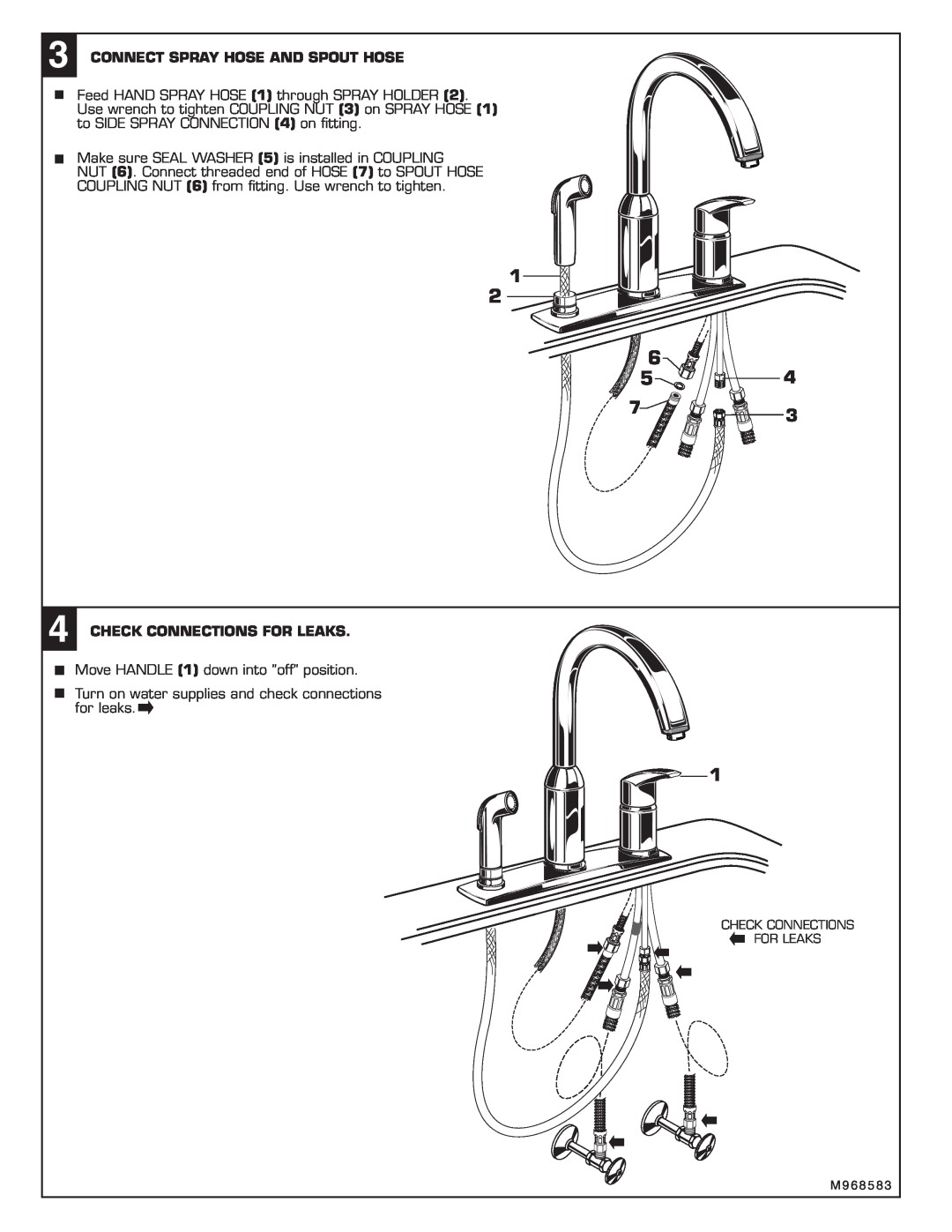 American Standard 4101.301 installation instructions Connect Spray Hose And Spout Hose, Check Connections For Leaks 