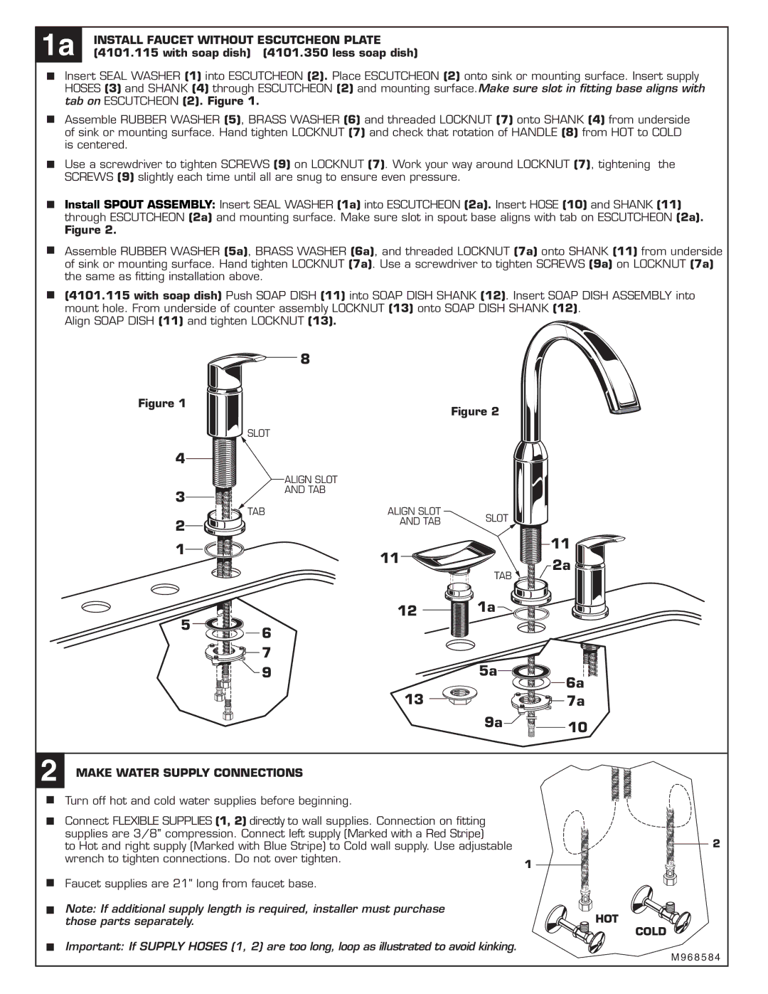 American Standard 4101.351 Install Faucet Without Escutcheon Plate, With soap dish 4101.350 less soap dish, Hot, Cold 