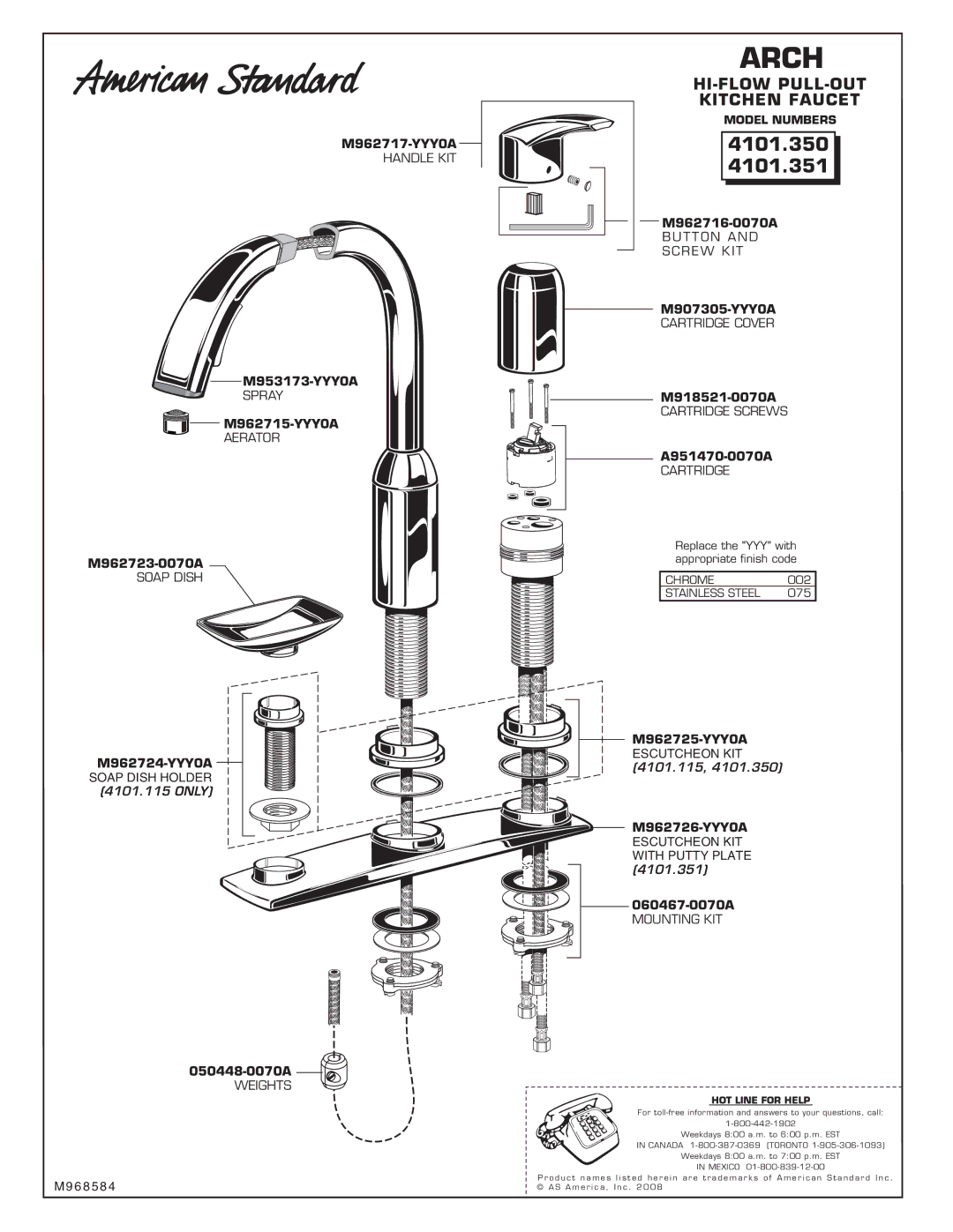 American Standard 4101.351, 4101.350 installation instructions Hi-Flow Pull-Out 