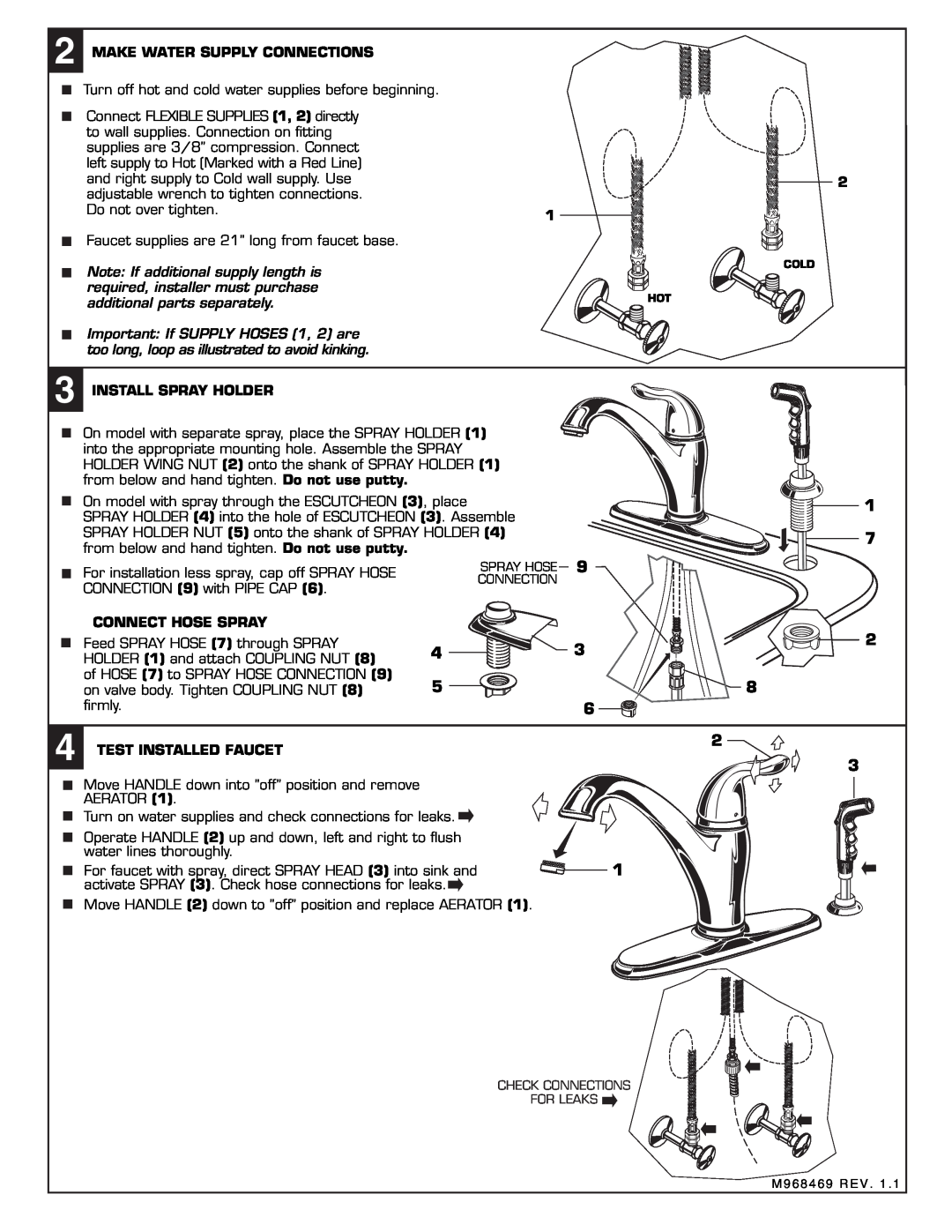 American Standard 4114.001, 4114.003  Make Water Supply Connections,  Install Spray Holder, Connect Hose Spray 