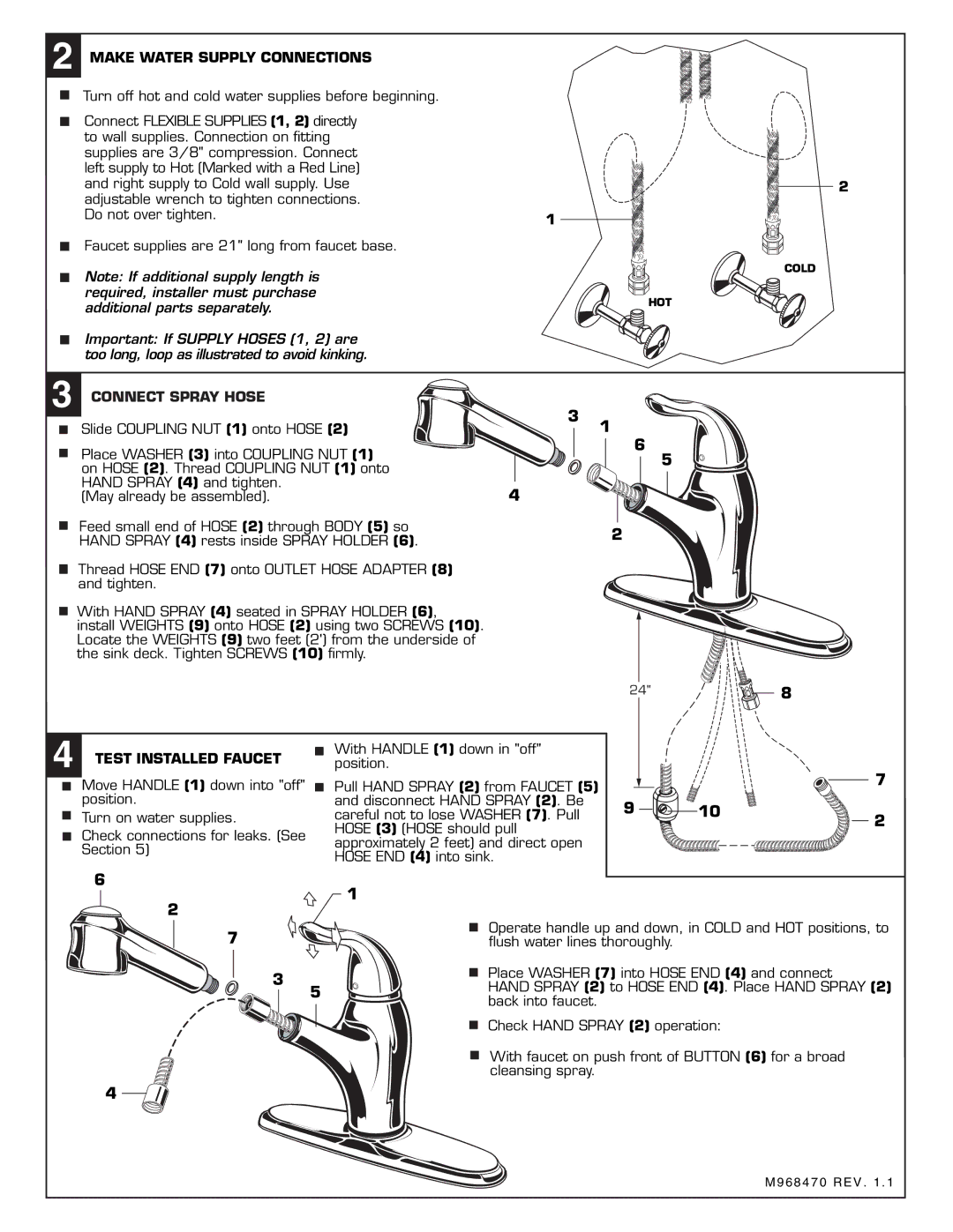 American Standard 4114.100 installation instructions  Make Water Supply Connections,  Test Installed Faucet 