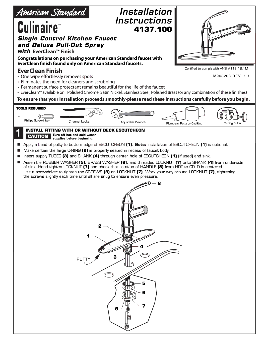 American Standard 4137.100 manual 