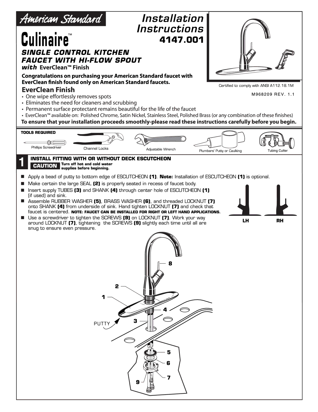 American Standard 4147.001 manual 