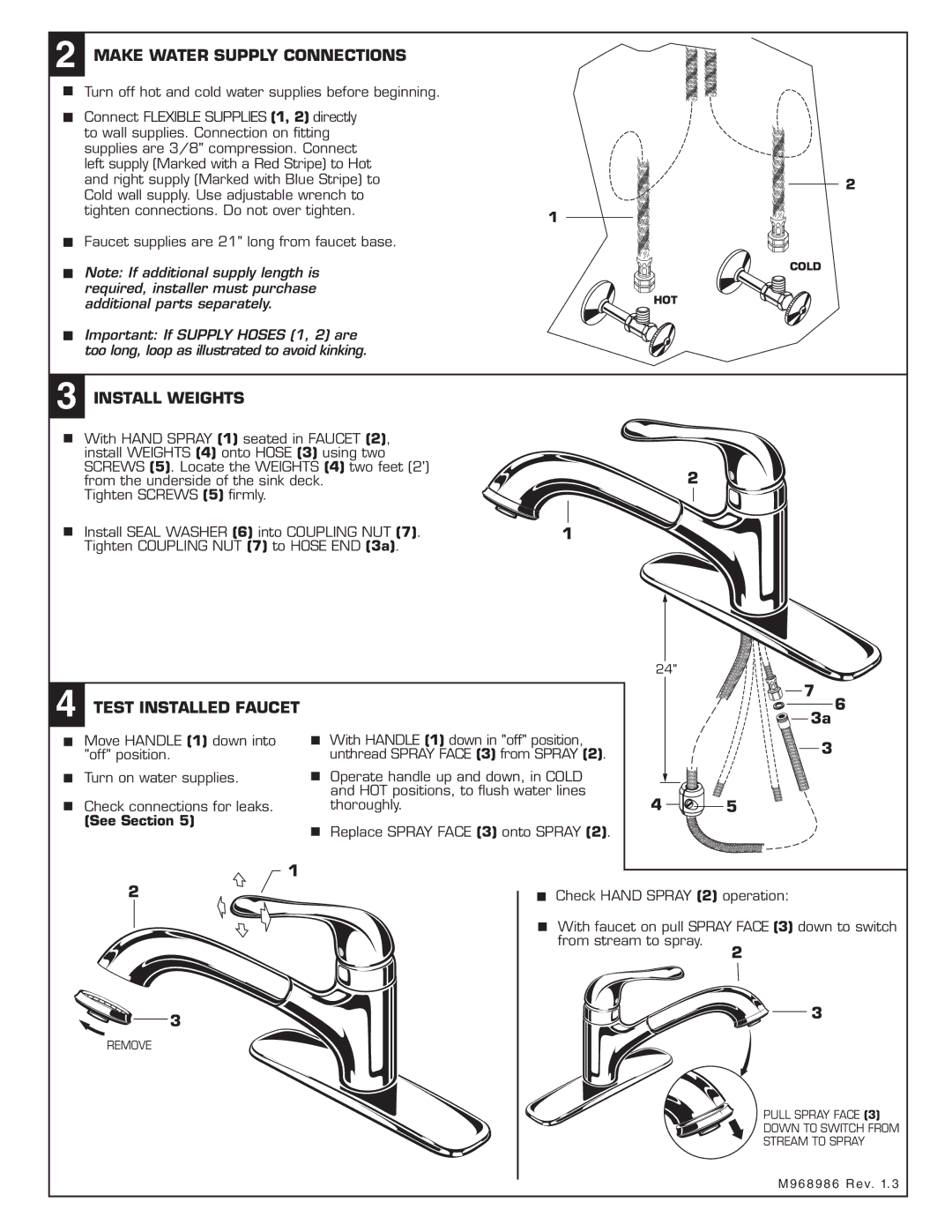 American Standard 4175.1 Make Water Supply Connections, Install Weights, Test Installed Faucet, See Section 