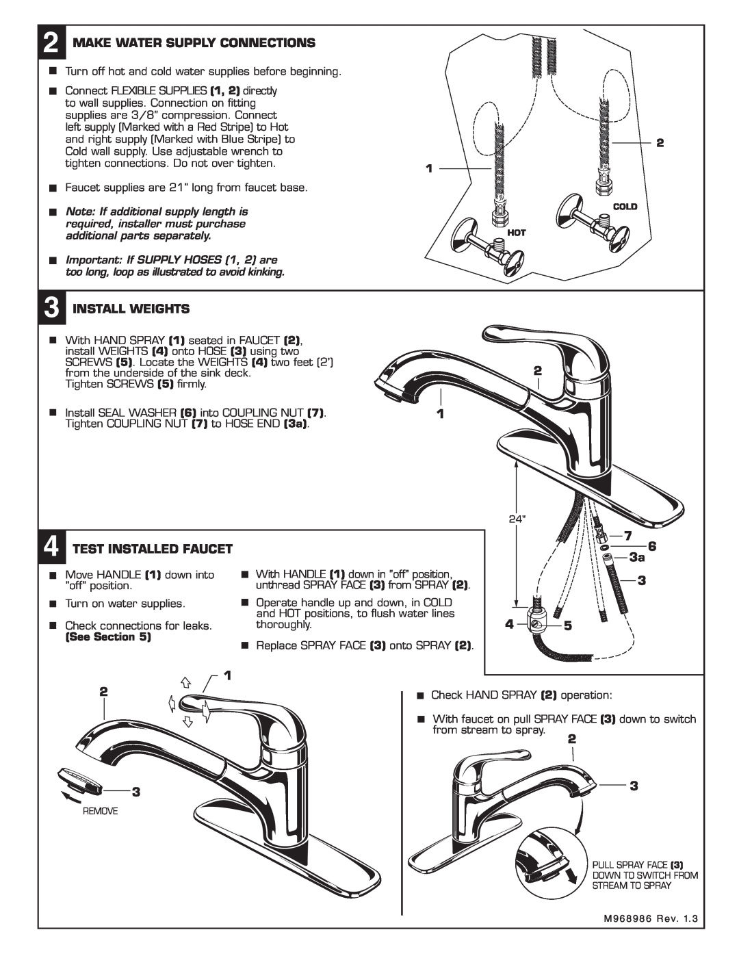 American Standard 4175.1 Make Water Supply Connections, Install Weights, Test Installed Faucet, See Section 