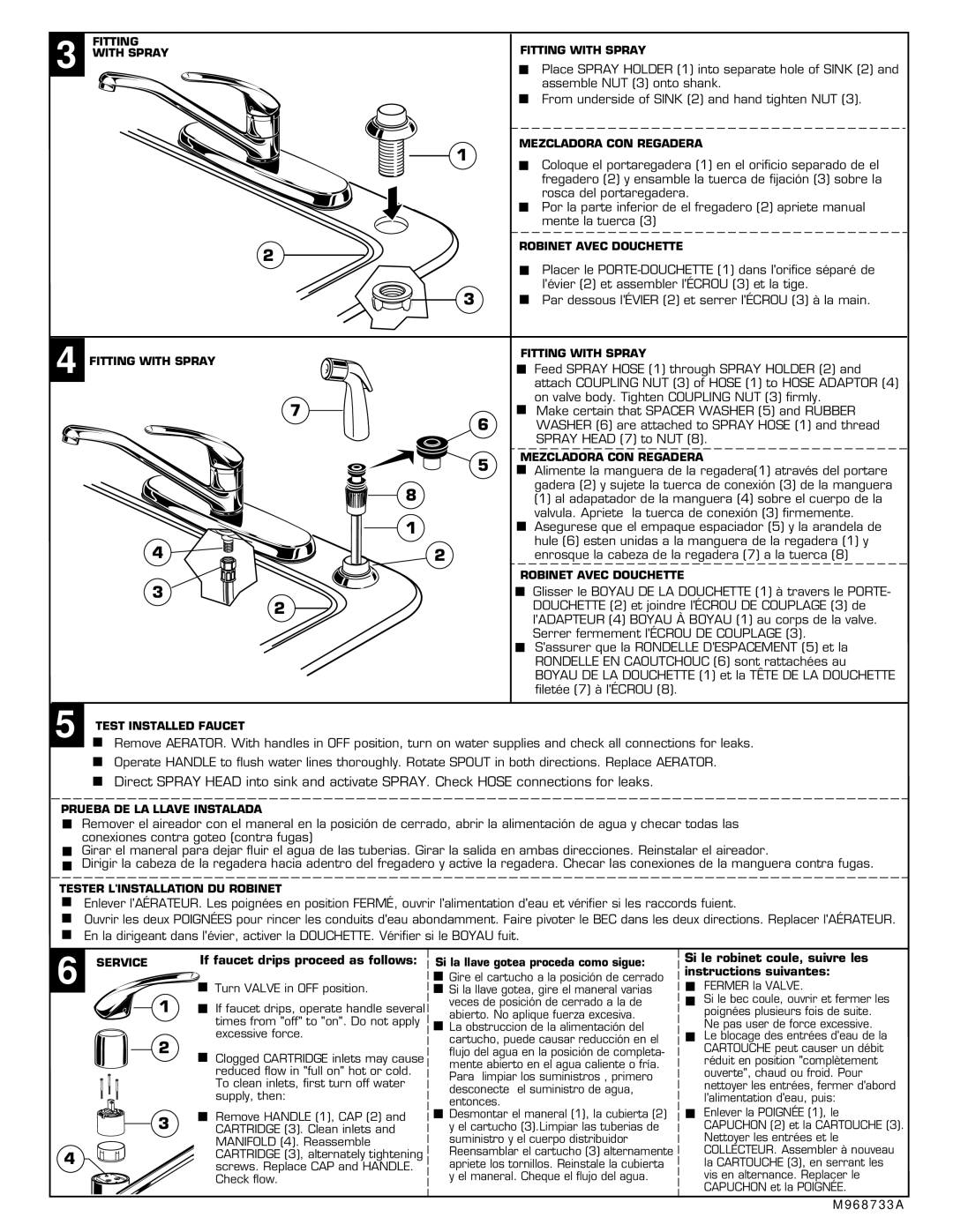 American Standard 4175.501 If faucet drips proceed as follows, Si le robinet coule, suivre les instructions suivantes 