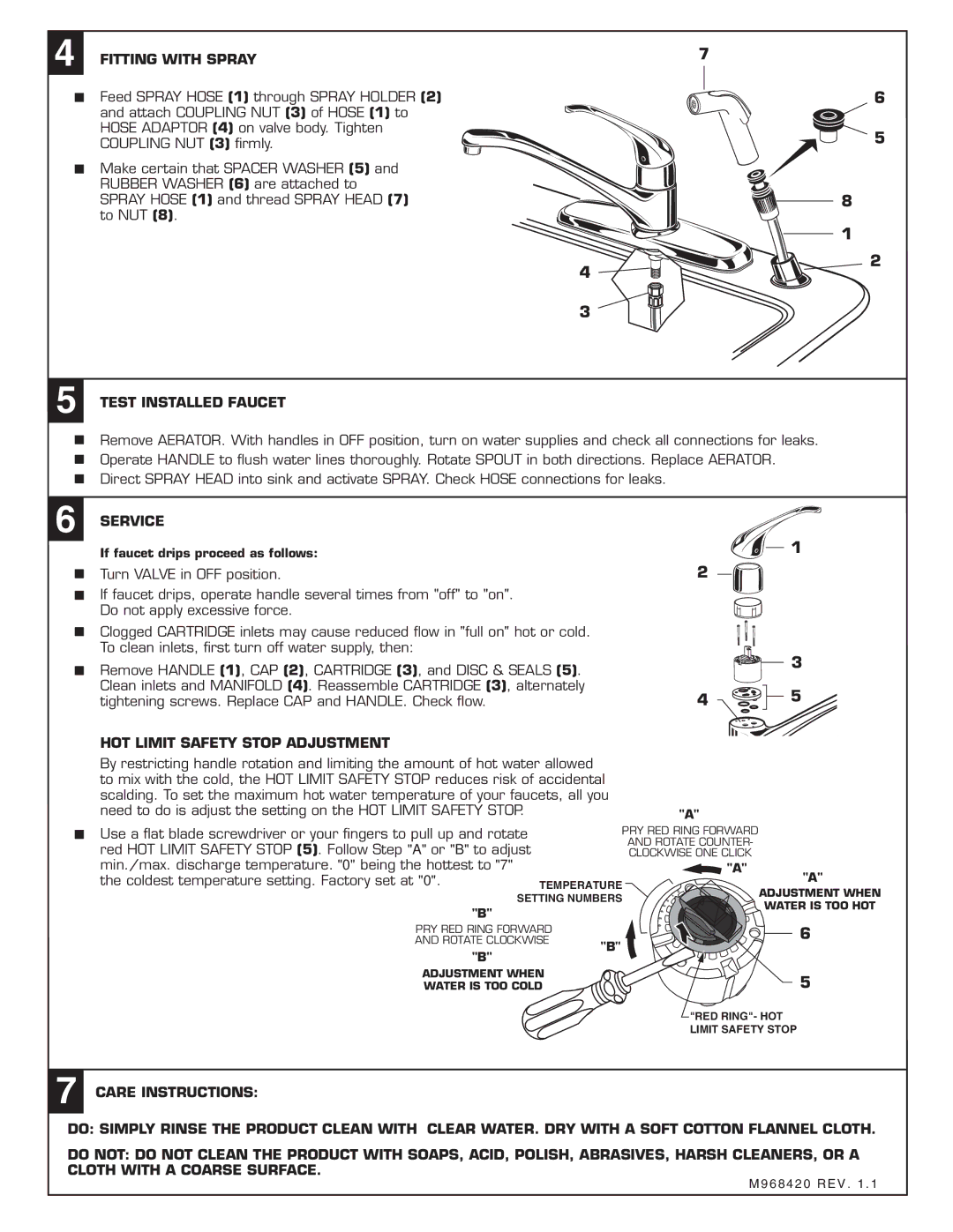 American Standard 4205.001, 4205.000 Test Installed Faucet, Service, HOT Limit Safety Stop Adjustment 