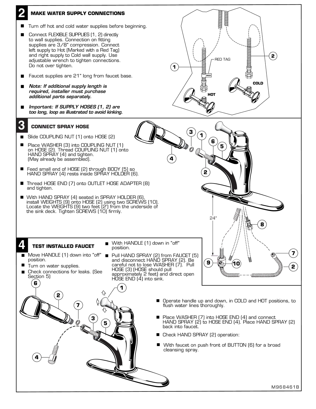 American Standard 4210 installation instructions Make Water Supply Connections, Test Installed Faucet 