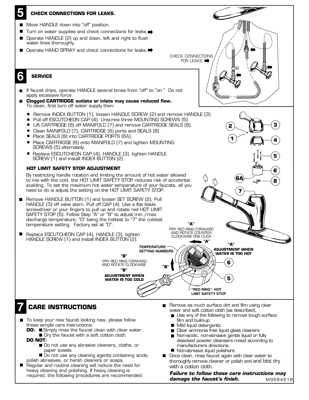 American Standard 4210 Check Connections for Leaks, Service, HOT Limit Safety Stop Adjustment, Do not 