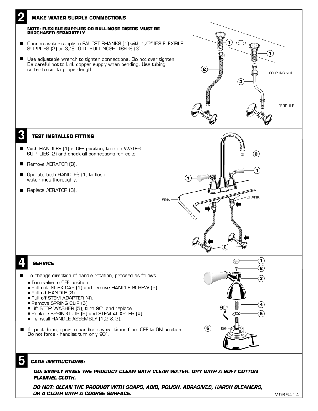 American Standard 4223 installation instructions Make Water Supply Connections, Test Installed Fitting, Service 