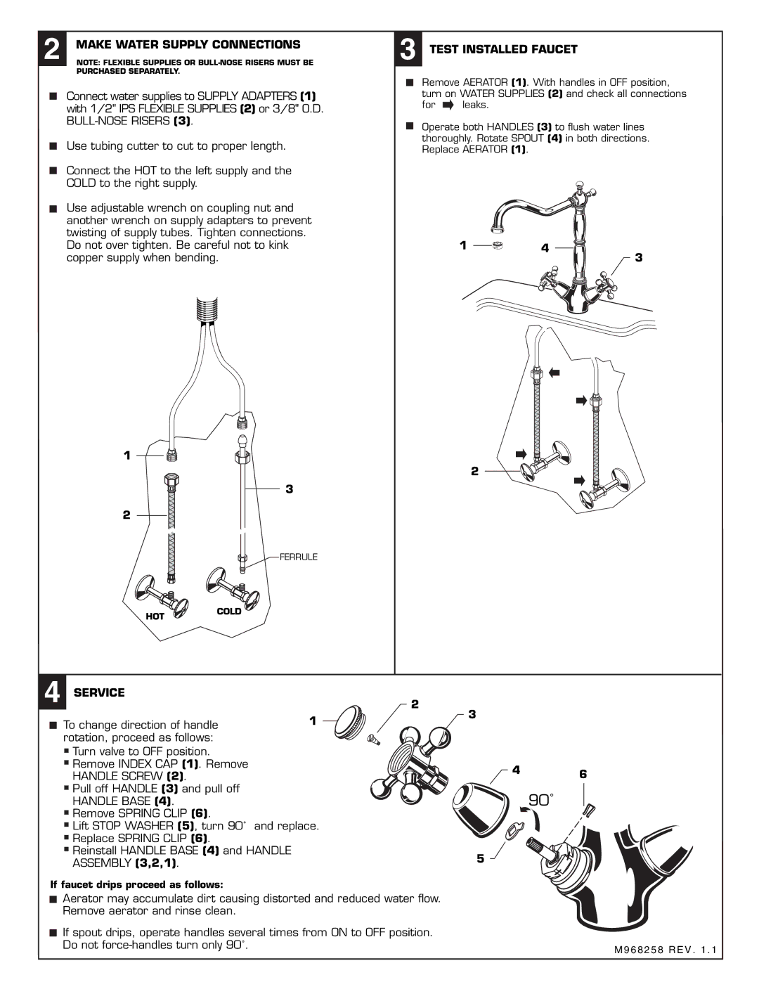 American Standard 4233.400  Make Water Supply Connections,  Test Installed Faucet,  Service, Handle Screw, Handle Base 