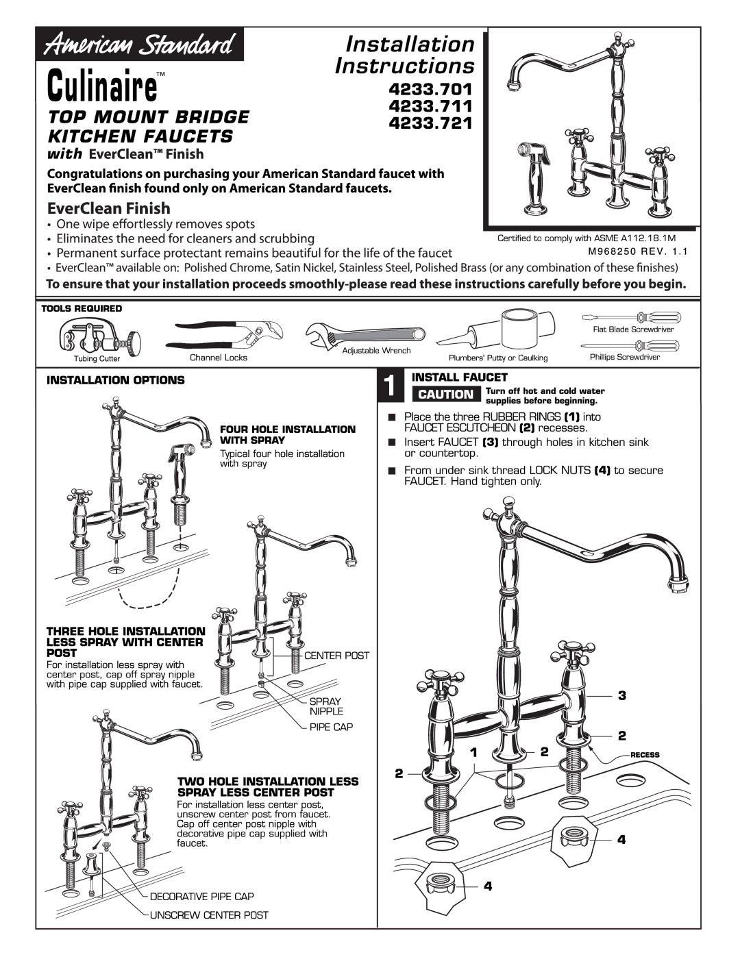 American Standard 4233.701, 4233.721, 4233.711 manual 