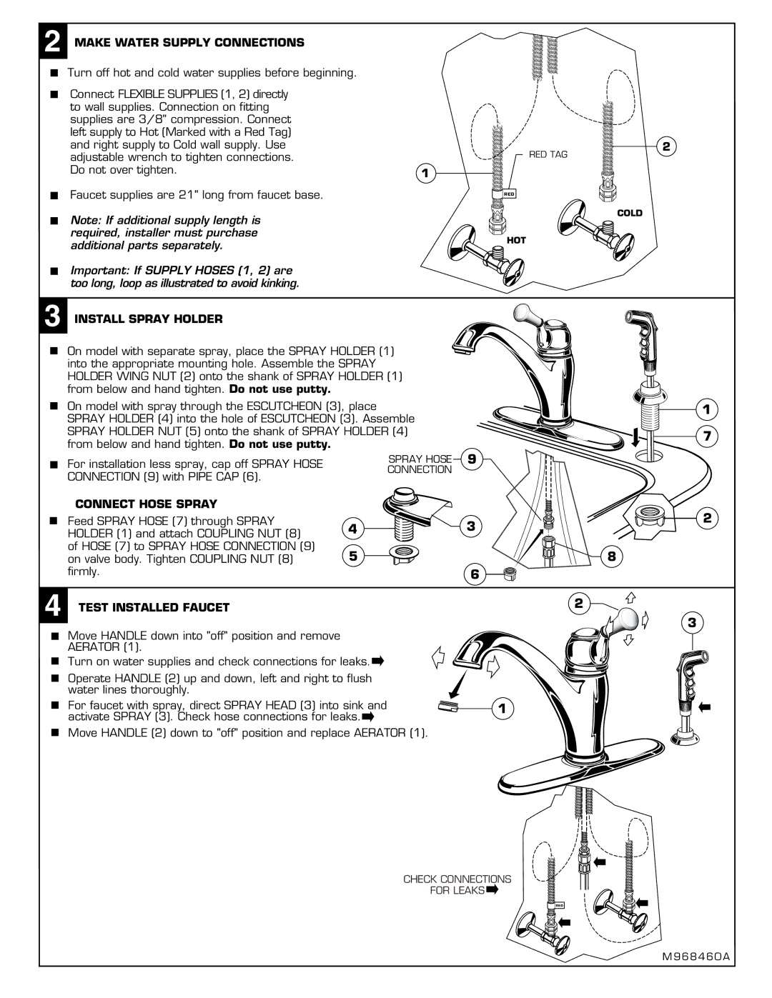 American Standard 4243 Make Water Supply Connections, Install Spray Holder, Connect Hose Spray, Test Installed Faucet 