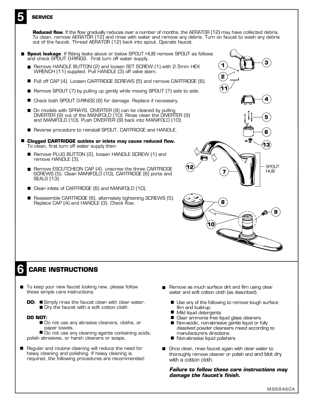 American Standard 4241, 4243 installation instructions Service, Do not 