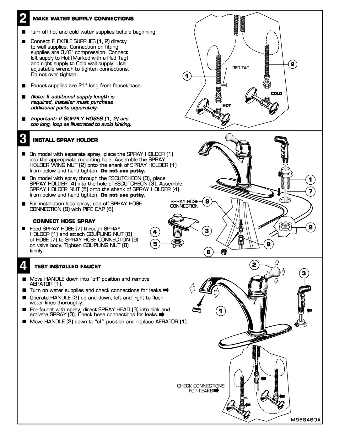 American Standard 4243 Make Water Supply Connections, Install Spray Holder, Connect Hose Spray, Test Installed Faucet 