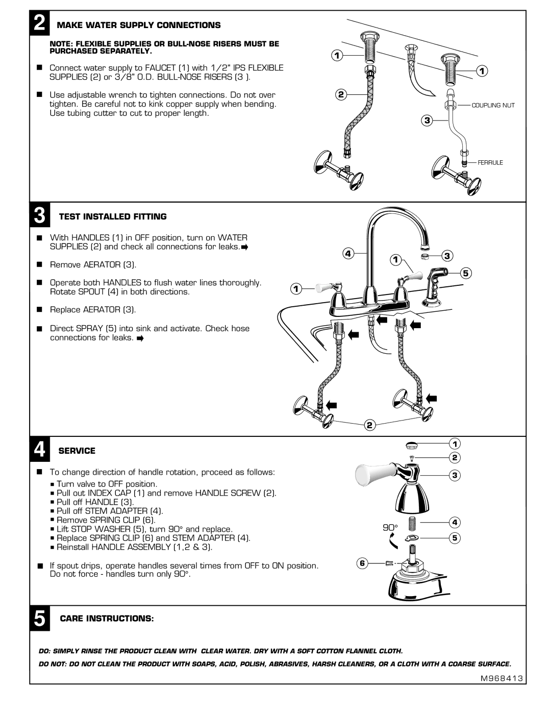 American Standard 4271 Make Water Supply Connections, Test Installed Fitting, Service, Care Instructions 