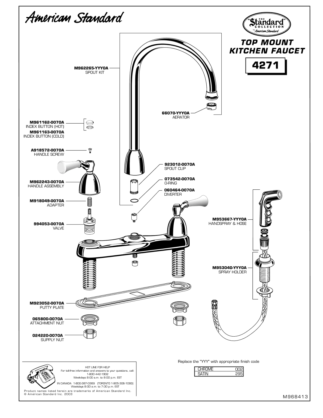 American Standard 4271 installation instructions TOP Mount Kitchen Faucet 