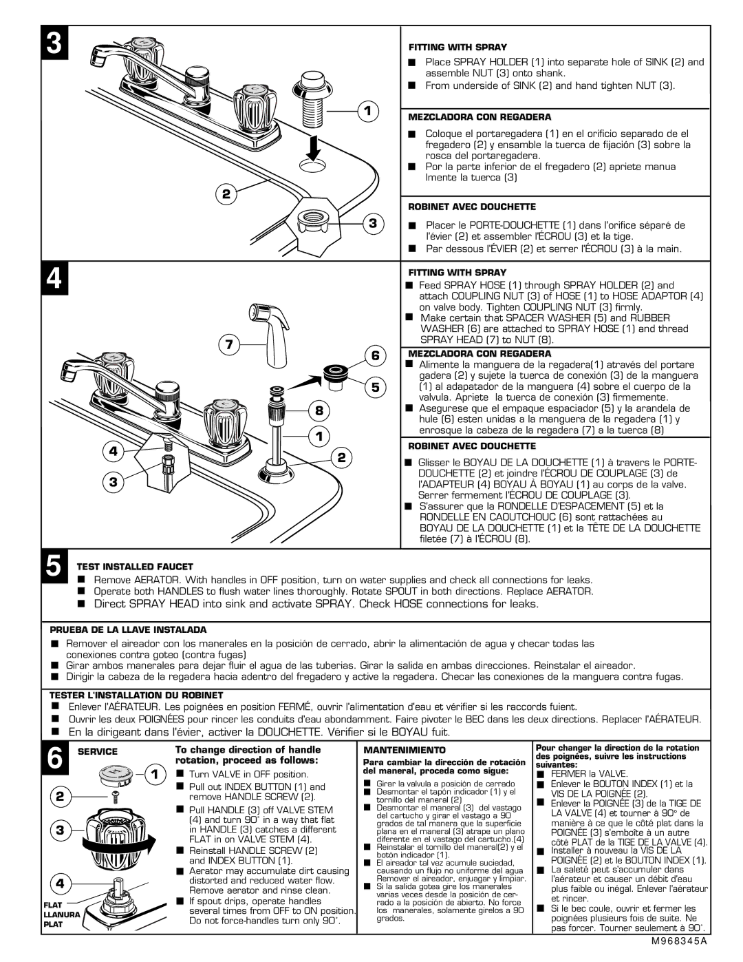 American Standard 4275.201 Fitting with Spray, Mezcladora CON Regadera, Robinet Avec Douchette, Test Installed Faucet 