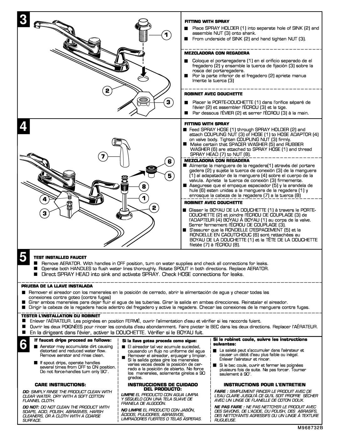 American Standard 4275.501 If faucet drips proceed as follows, Care Instructions, Instrucciones De Cuidado Del Producto 