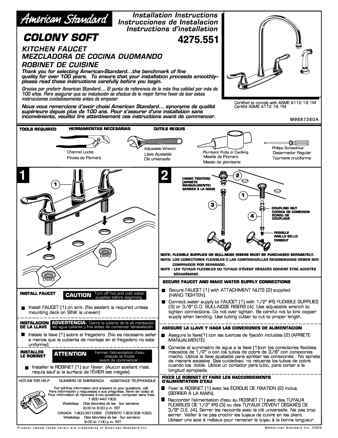 American Standard manual Colony Soft, 4275.551, Kitchen Faucet Mezcladora De Cocina Duomando, Robinet De Cuisine 