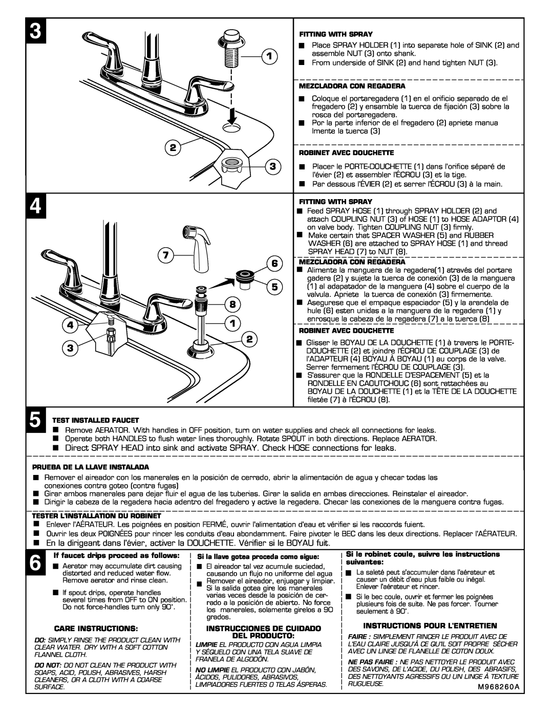 American Standard 4275.551 If faucet drips proceed as follows, Care Instructions, Instrucciones De Cuidado Del Producto 