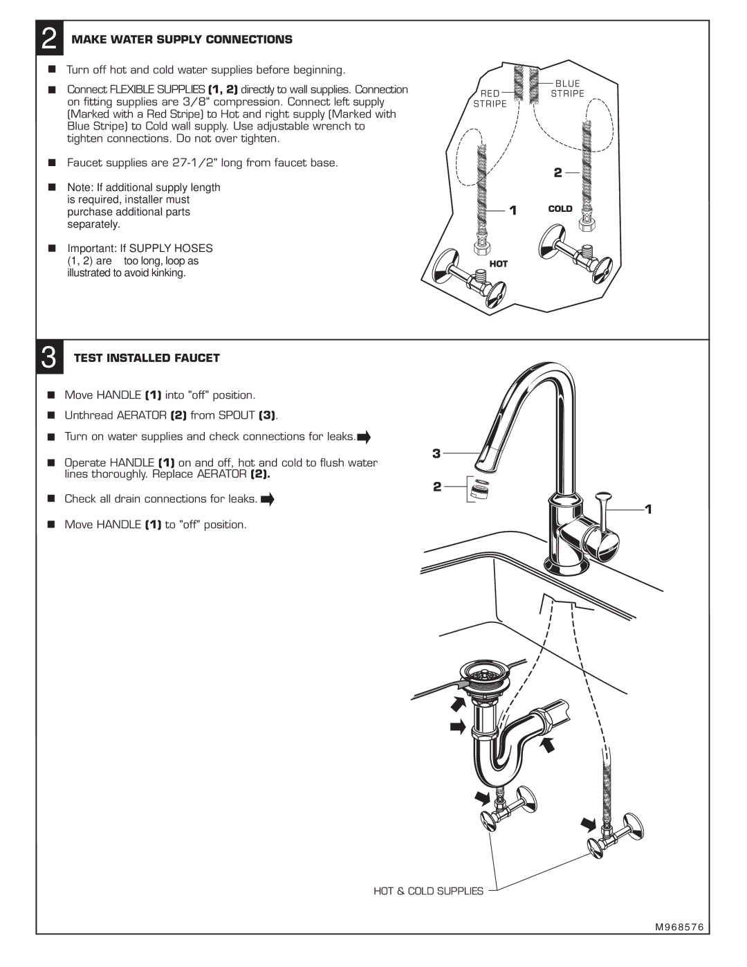 American Standard 4332.001.XXX, 4332.400.XXX installation instructions Make Water Supply Connections, Test Installed Faucet 