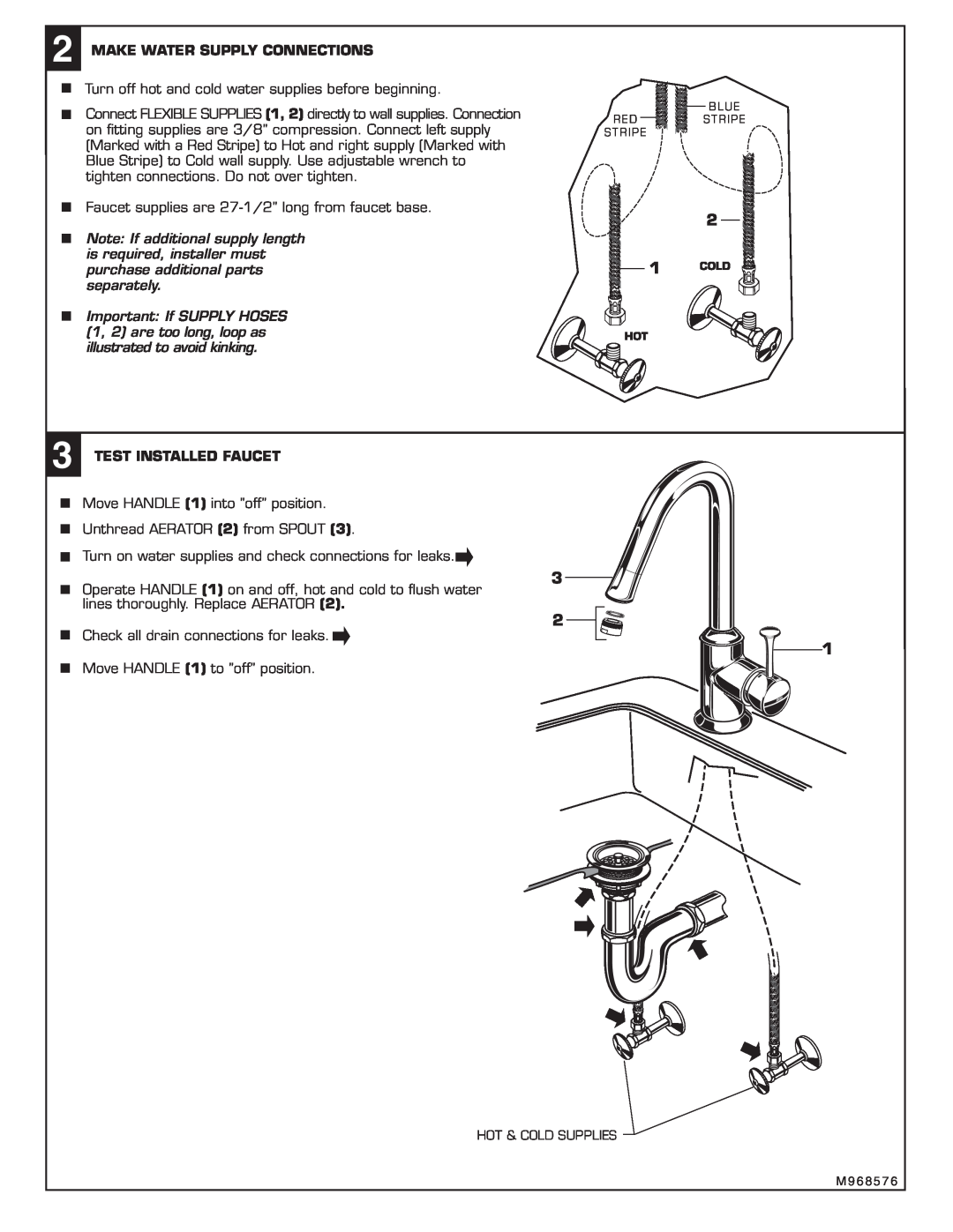 American Standard 4332.001.XXX, 4332.400.XXX Make Water Supply Connections, purchase additional parts1 COLD separately 