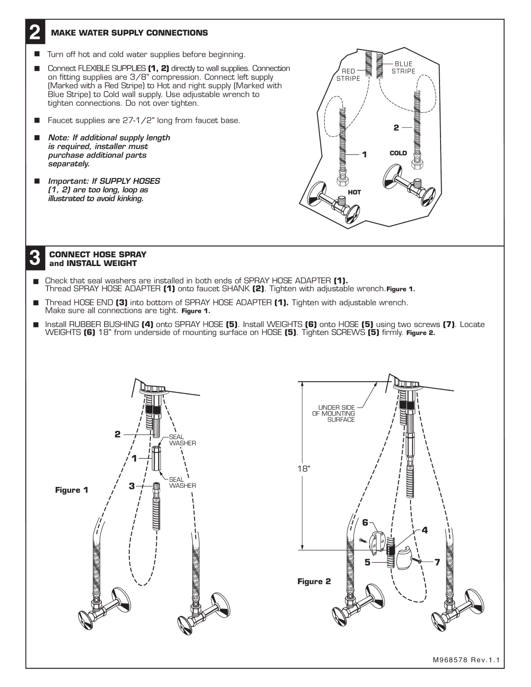 American Standard 4332.100.XXX Make Water Supply Connections, Connect Hose Spray and Install Weight 