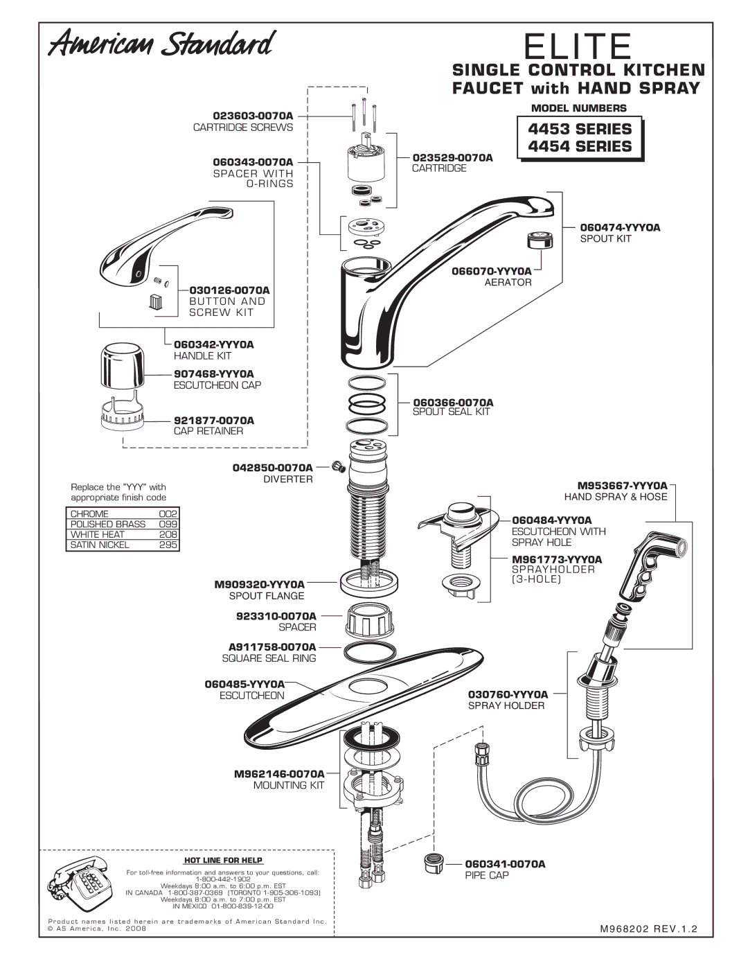 American Standard 4453, 4454 installation instructions Elite 