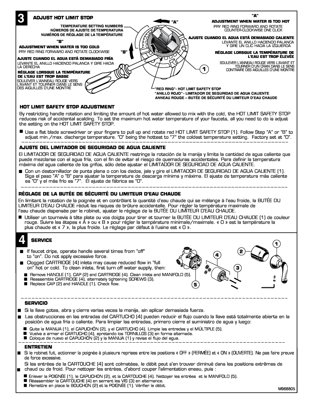 American Standard 4501 installation instructions Adjust Hot Limit Stop 