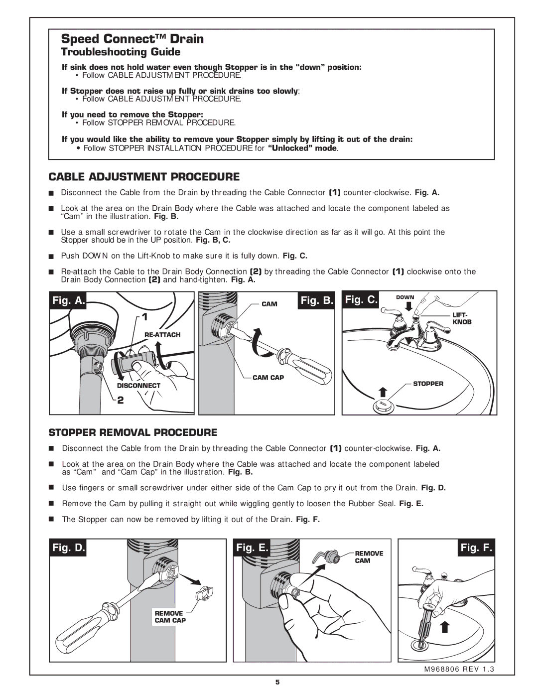 American Standard 4504S Troubleshooting Guide, Stopper Removal Procedure, If you need to remove the Stopper 