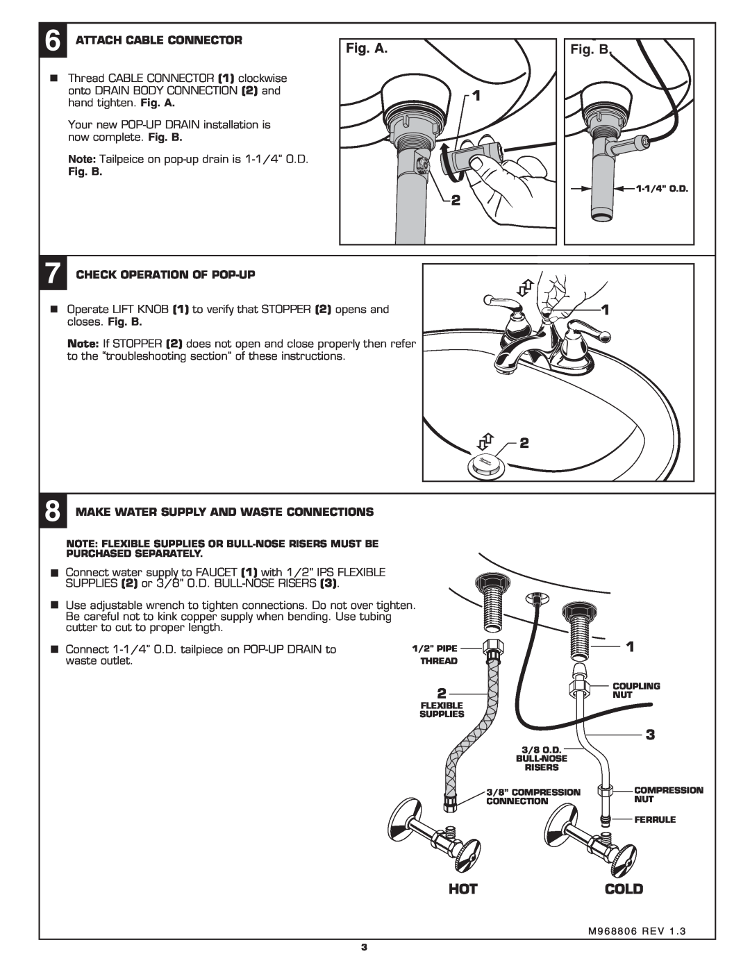 American Standard 4504S Fig. A, Fig. B, Hotcold, Attach Cable Connector, Check Operation Of Pop-Up 
