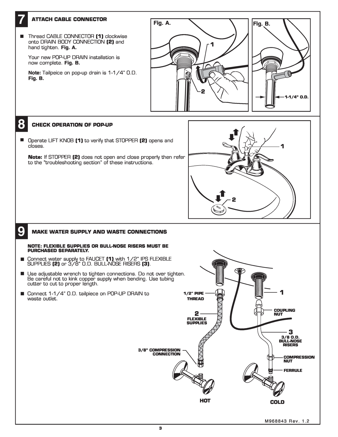 American Standard 4508.201 Fig. A, Fig. B, Attach Cable Connector, Check Operation Of Pop-Up, closes, Hotcold 