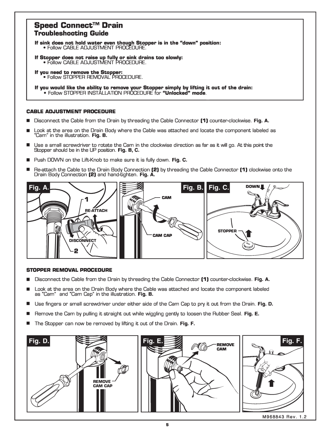 American Standard 4508.201 Troubleshooting Guide, Fig. A, Fig. B, Fig. C, Fig. D, Fig. E, Fig. F, Speed Connect Drain 