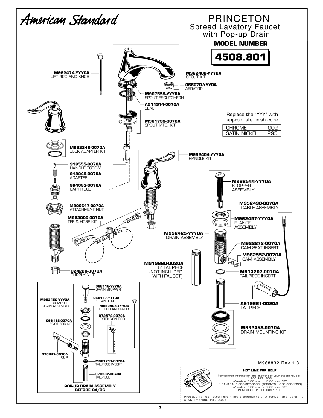 American Standard 4508.801 installation instructions Chrome, Satin Nickel 