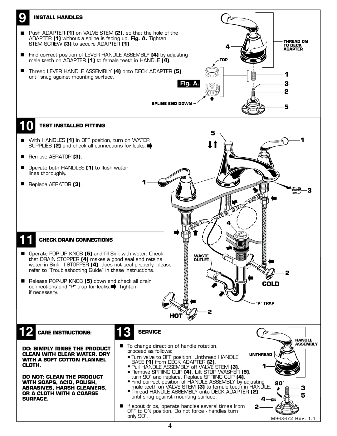 American Standard 4508S Cold HOT, Install Handles, Test Installed Fitting, Check Drain Connections 