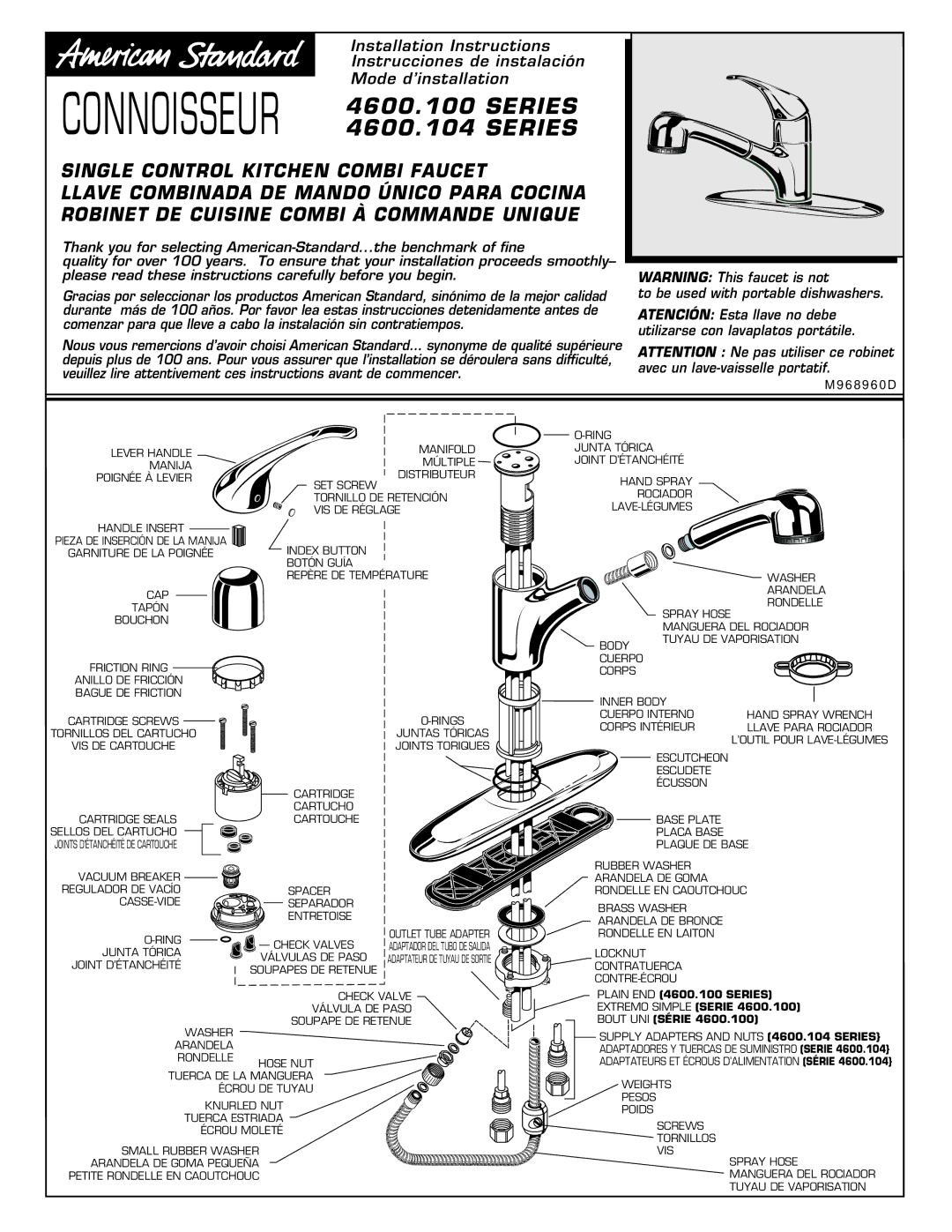 American Standard 4600.100 Series installation instructions Repère DE Température, Junta Tórica, Válvulas DE Paso 